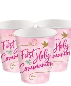 First Holy Communion Pink Paper Party Cups