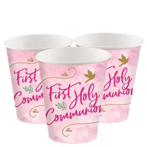 First Holy Communion Pink Paper Party Cups