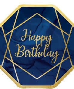 Geode Navy and Gold Happy Birthday Paper Plate