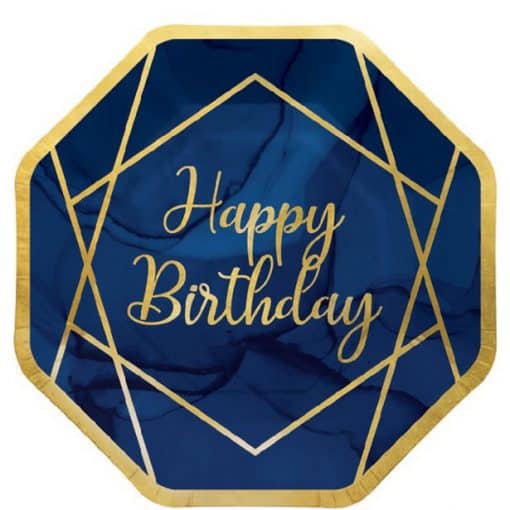 Geode Navy and Gold Happy Birthday Paper Plate