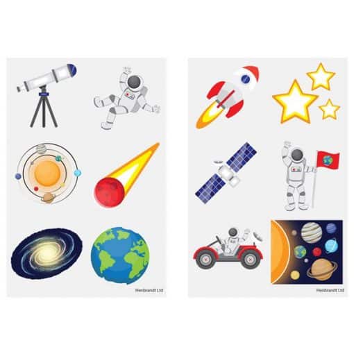 Sheet of Space Themed Temporary Tattoos