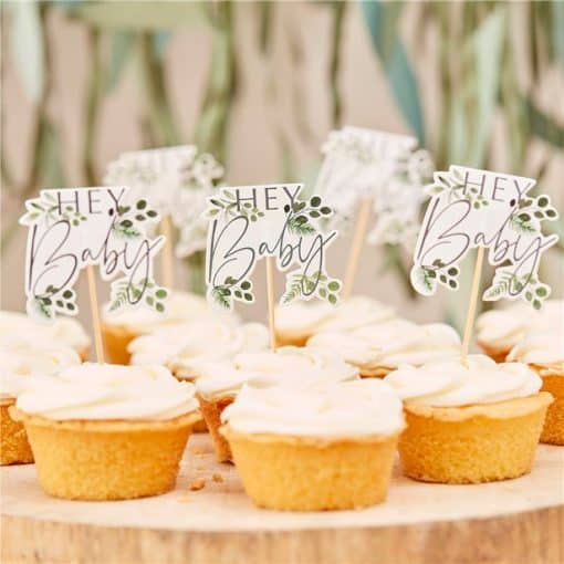 Botanical Themed Baby Shower Cupcake Topper Picks