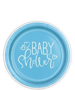 Blue Hearts Printed Baby Shower Dessert Plates