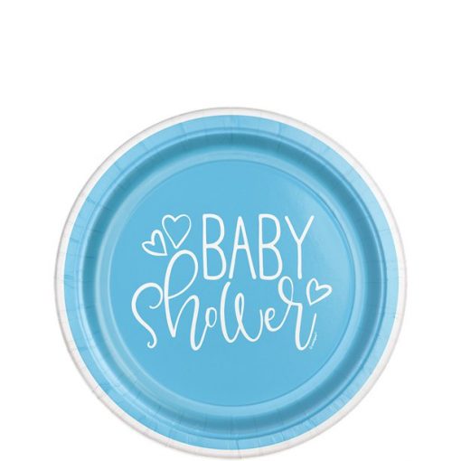 Blue Hearts Printed Baby Shower Dessert Plates