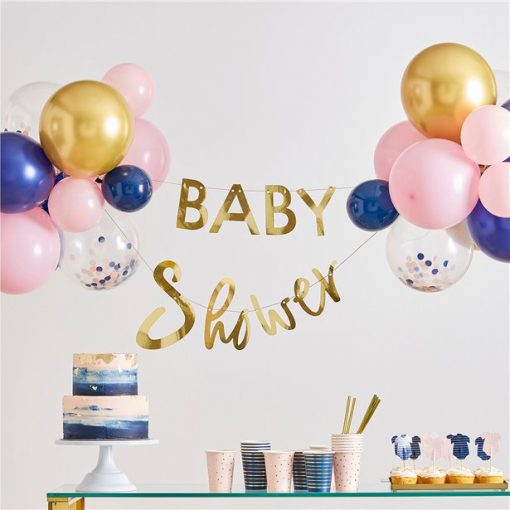 Gender Reveal Gold Baby Shower Balloon & Bunting Kit