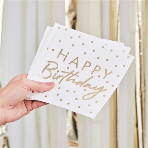 Happy Birthday Gold Polka Dot Paper Napkins