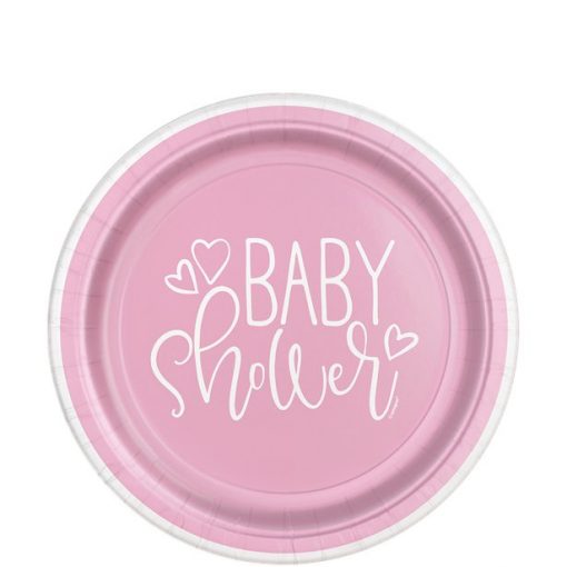 Pink Hearts Printed Baby Shower Dessert Plates