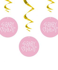 Pink Hearts Baby Shower Hanging Swirl Decorations