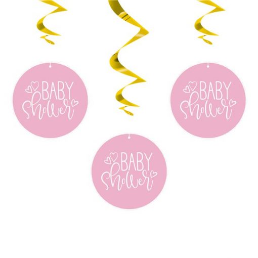 Pink Hearts Baby Shower Hanging Swirl Decorations