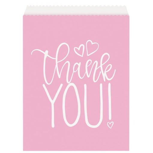 Pink Hearts Thank You Paper Treat Bags