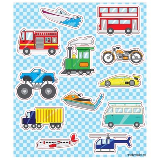 Sheet of Vehicle Themed Stickers