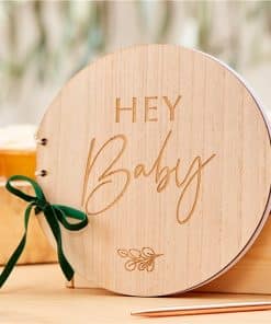 Botanical Baby Shower Wooden Hey Baby Guest Book