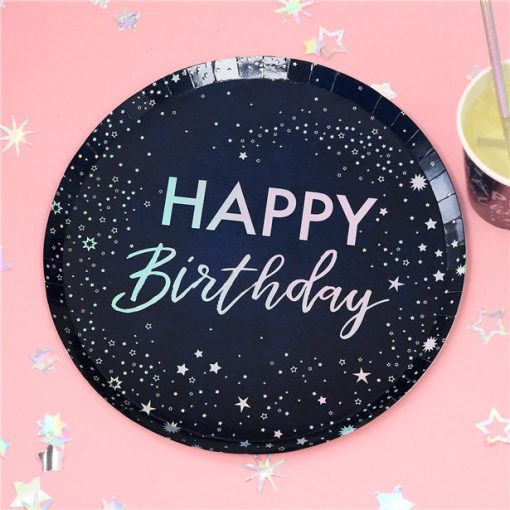 Iridescent Happy Birthday Paper Plates