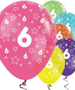 6th Birthday Printed Stars Latex Balloons