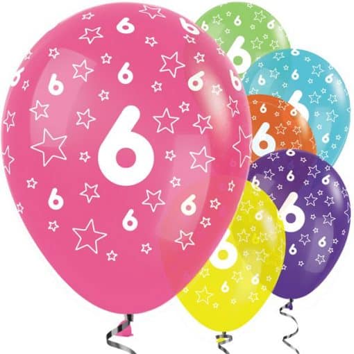 6th Birthday Printed Stars Latex Balloons