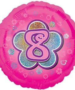 Age 8 Pink Flowers Balloon