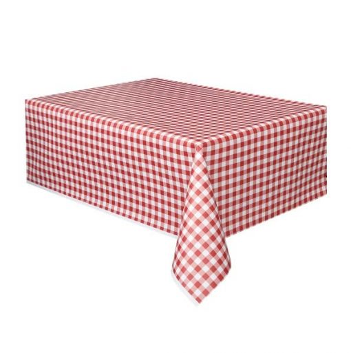 Summer Backyard BBQ Red Gingham Plastic Tablecover