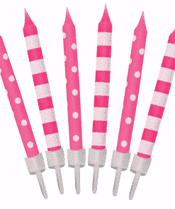 Bright Pink Dots & Stripe Birthday Cake Candles