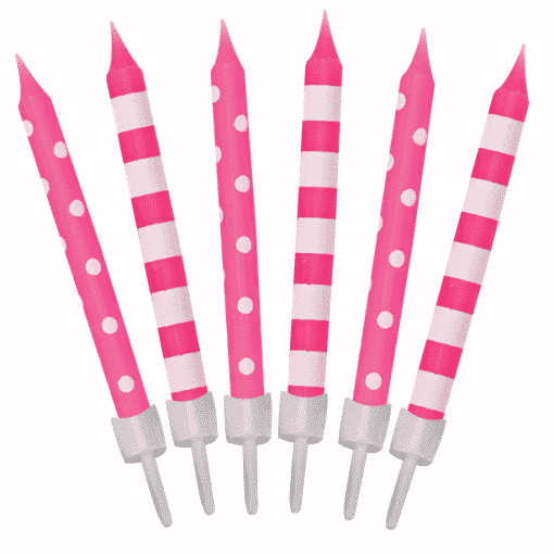 Bright Pink Dots & Stripe Birthday Cake Candles