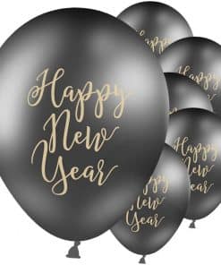 Happy New Year Black & Gold Printed Latex Balloons