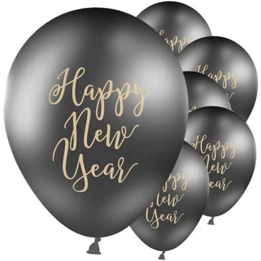 Happy New Year Black & Gold Printed Latex Balloons