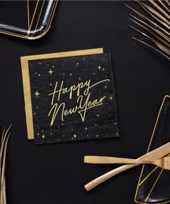 Happy New Year Black Metallic Napkins