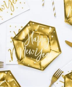 Happy New Year Metallic Gold Paper Hexagonal Plates