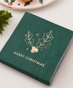 Merry Christmas Holly Foil Printed Napkins