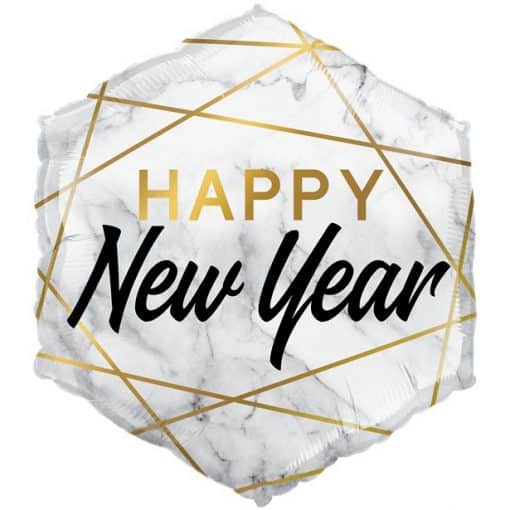 Happy New Year Marble Hexagon Foil Balloon