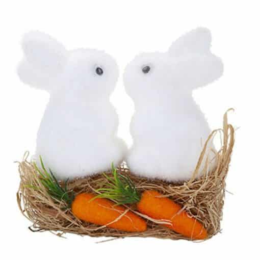 Flocked Bunnies with Grass & Carrots
