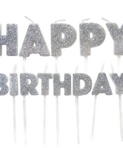 Silver Happy Birthday Pick Birthday Cake Candles