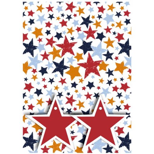 Coloured Stars 2 Sheets of Wrapping Paper & Tags