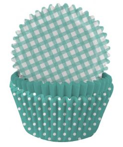 Fresh Mint Green Gingham & Polka Dot Cupcake Cases