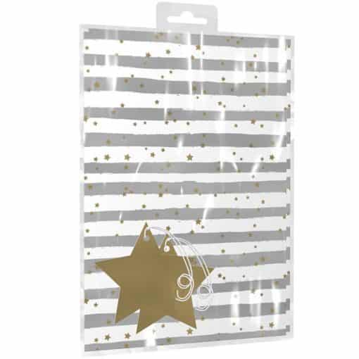 Silver Stripes 2 Sheets of Wrapping Paper & Tags