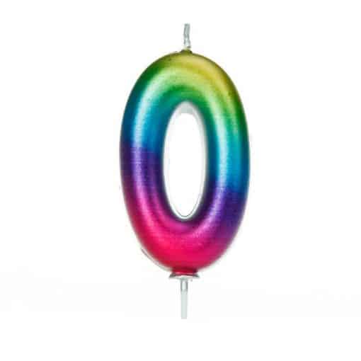 Number 0 Metallic Rainbow Candle