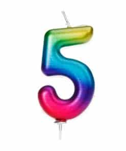 Number 5 Metallic Rainbow Candle