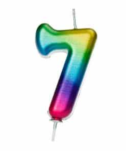 Number 7 Metallic Rainbow Candle