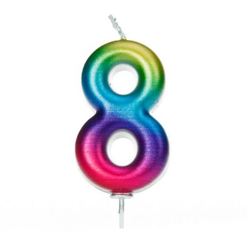 Number 8 Metallic Rainbow Candle