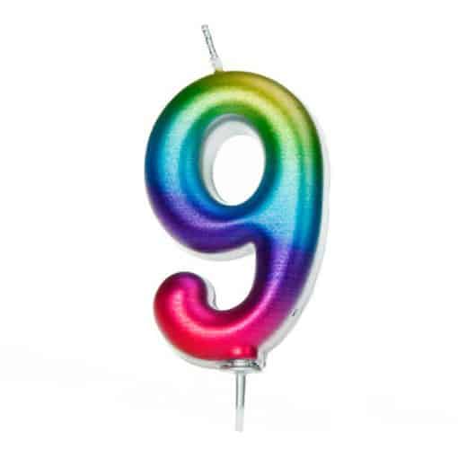 Number 9 Metallic Rainbow Candle