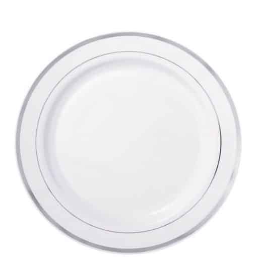 Premium White with Silver Trim Plastic Plates