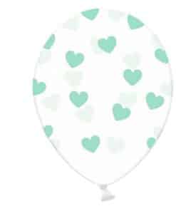 Mint Green Heart Print Latex Balloons