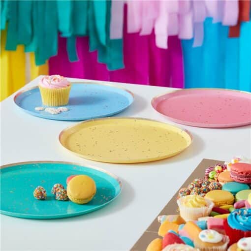 Gold Flecked Brights Rainbow Party Plates