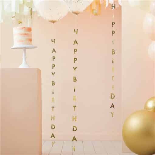 Gold Happy Birthday Balloon Tails