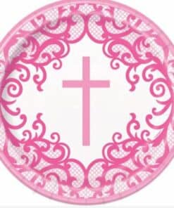 Pink Cross Religious Party Decorations, Communion, Christening & Baptism