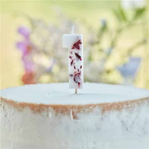 Pressed Petal Birthday Cake Candle - Number 1