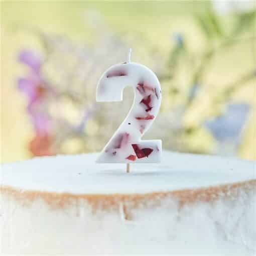 Pressed Petal Birthday Cake Candle - Number 2