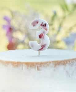 Pressed Petal Birthday Cake Candle - Number 3