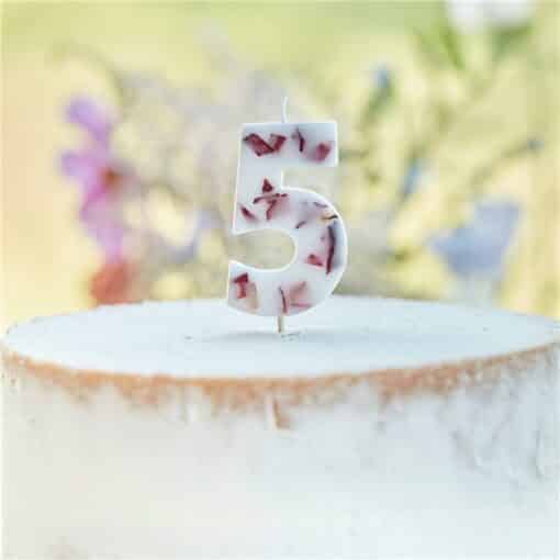 Pressed Petal Birthday Cake Candle - Number 5