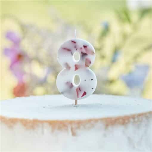 Pressed Petal Birthday Cake Candle - Number 8