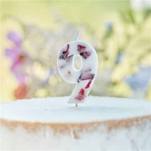 Pressed Petal Birthday Cake Candle - Number 9